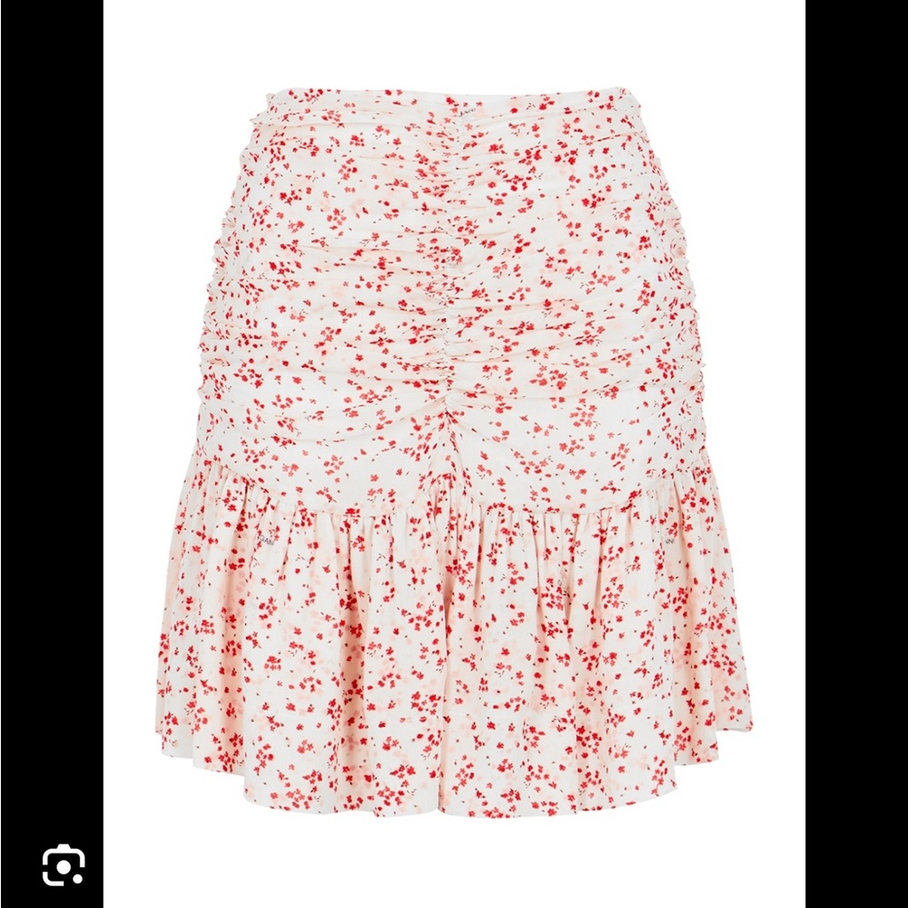 GANNI pink and white floral print flounced mini skirt